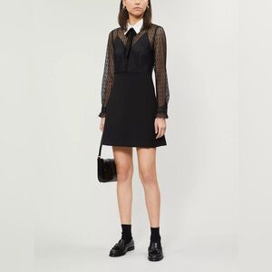 Maje Black Lace and Cream Collar “Ramoni” Dress